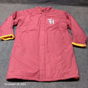 Vintage Tommy Hilfiger Jeans Overcoat Men Large Red Fleece Lined Vented